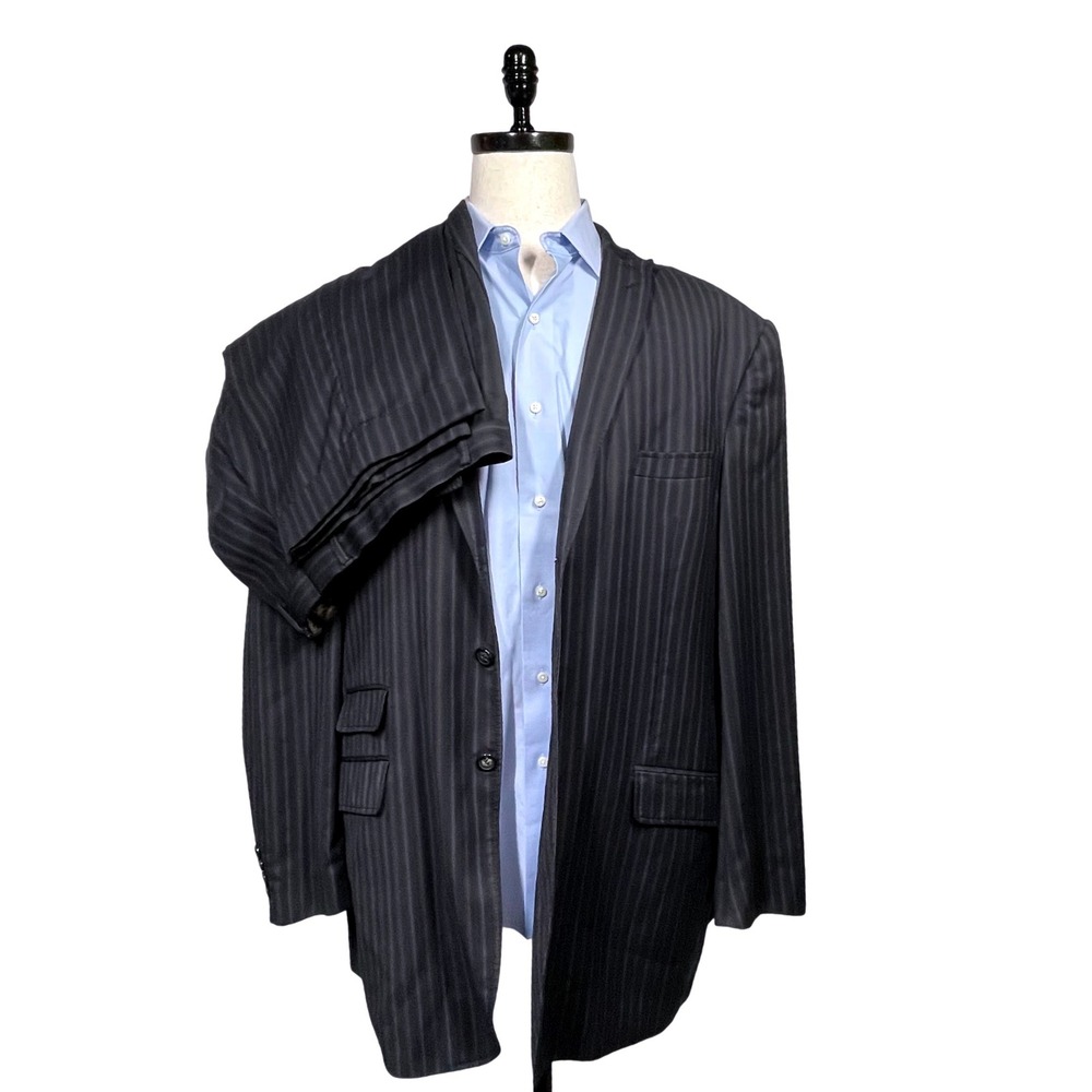Michael Irvin 88 Mens Black Brown Pinstripe Suit Set 48L 42W x 30L Power Suit